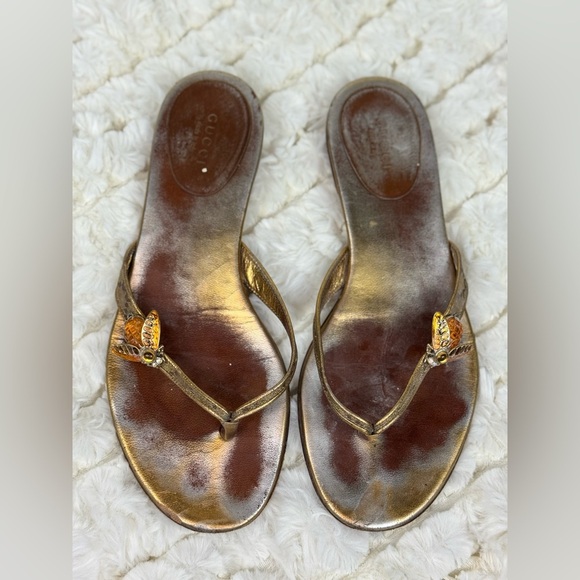 Gucci Gold and Brown Sandals with Metallic Straps - Picture 1 of 11
